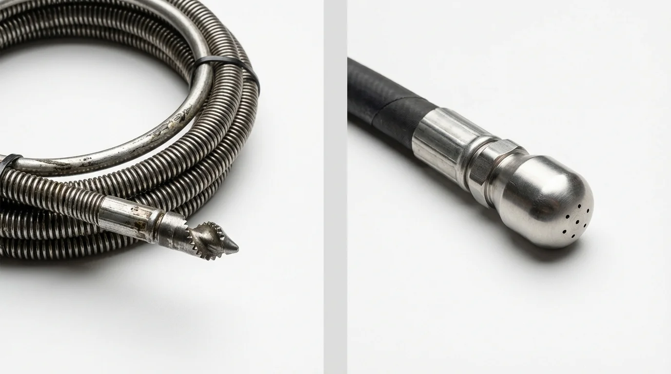 Drain snake cable and hydro jetting nozzle used for drain cleaning in Circle Pines, MN