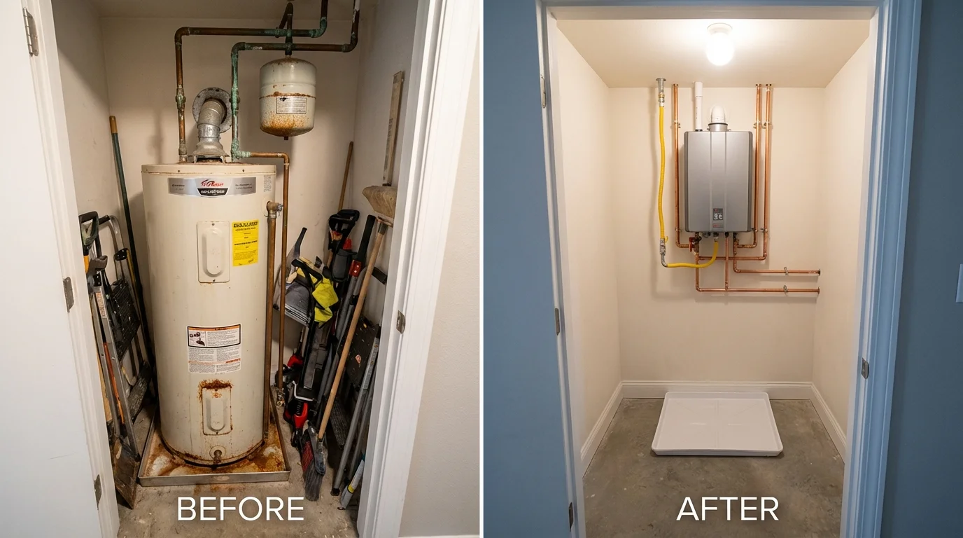 Tank water heater versus wall-mounted tankless unit comparison for Circle Pines, MN homeowners