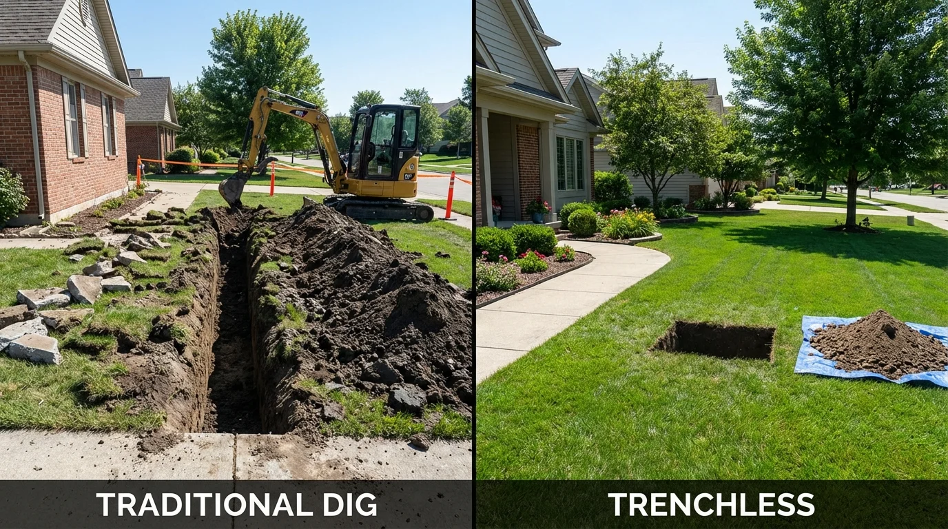 Trenchless sewer repair with minimal yard damage versus traditional excavation in Circle Pines, MN